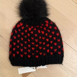 Cozy Black and Red Adult Pom-Pom Beanie NWT